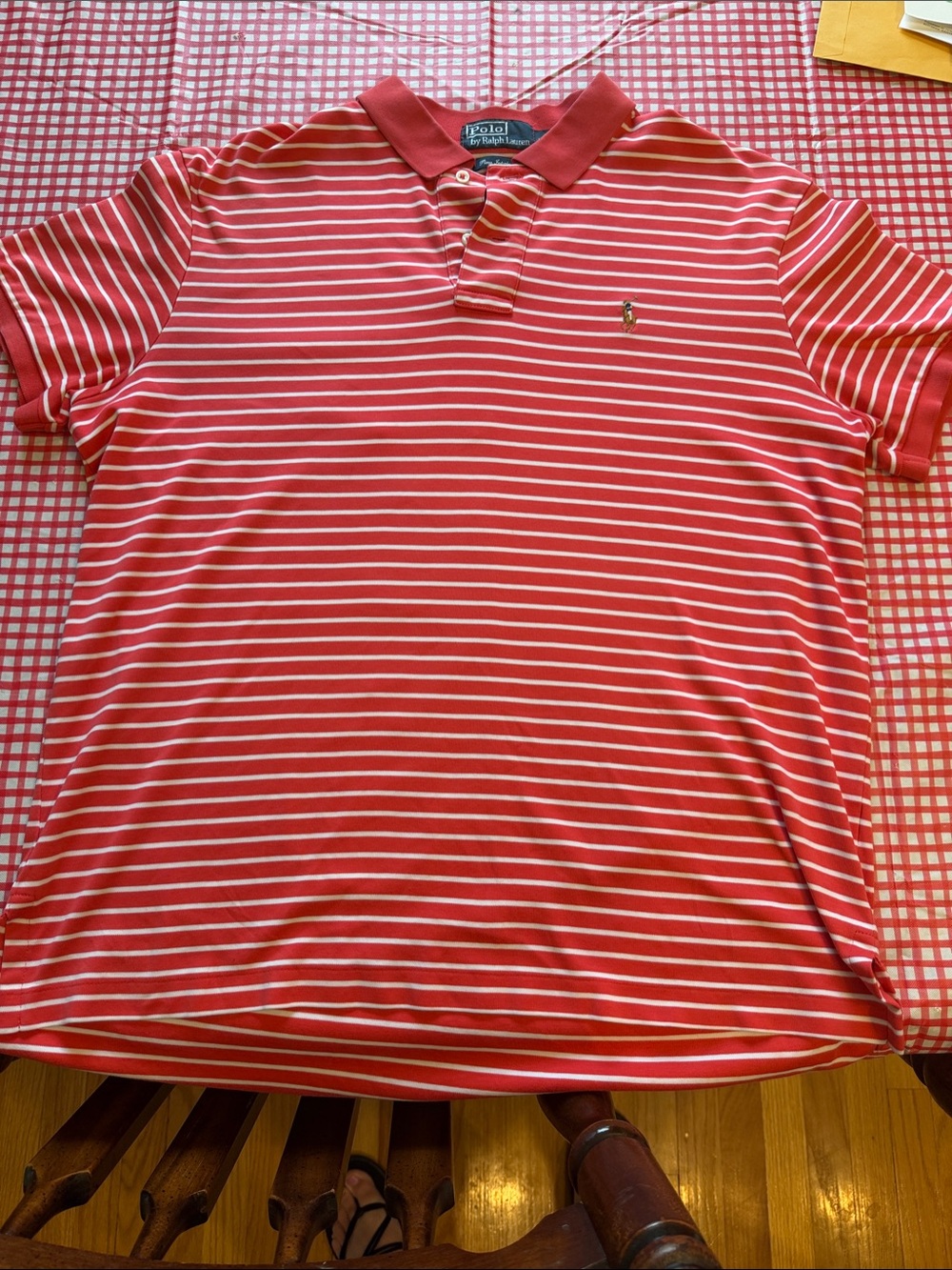 Polo by Ralph Lauren Coral and White Striped Short-Sleeve Polo